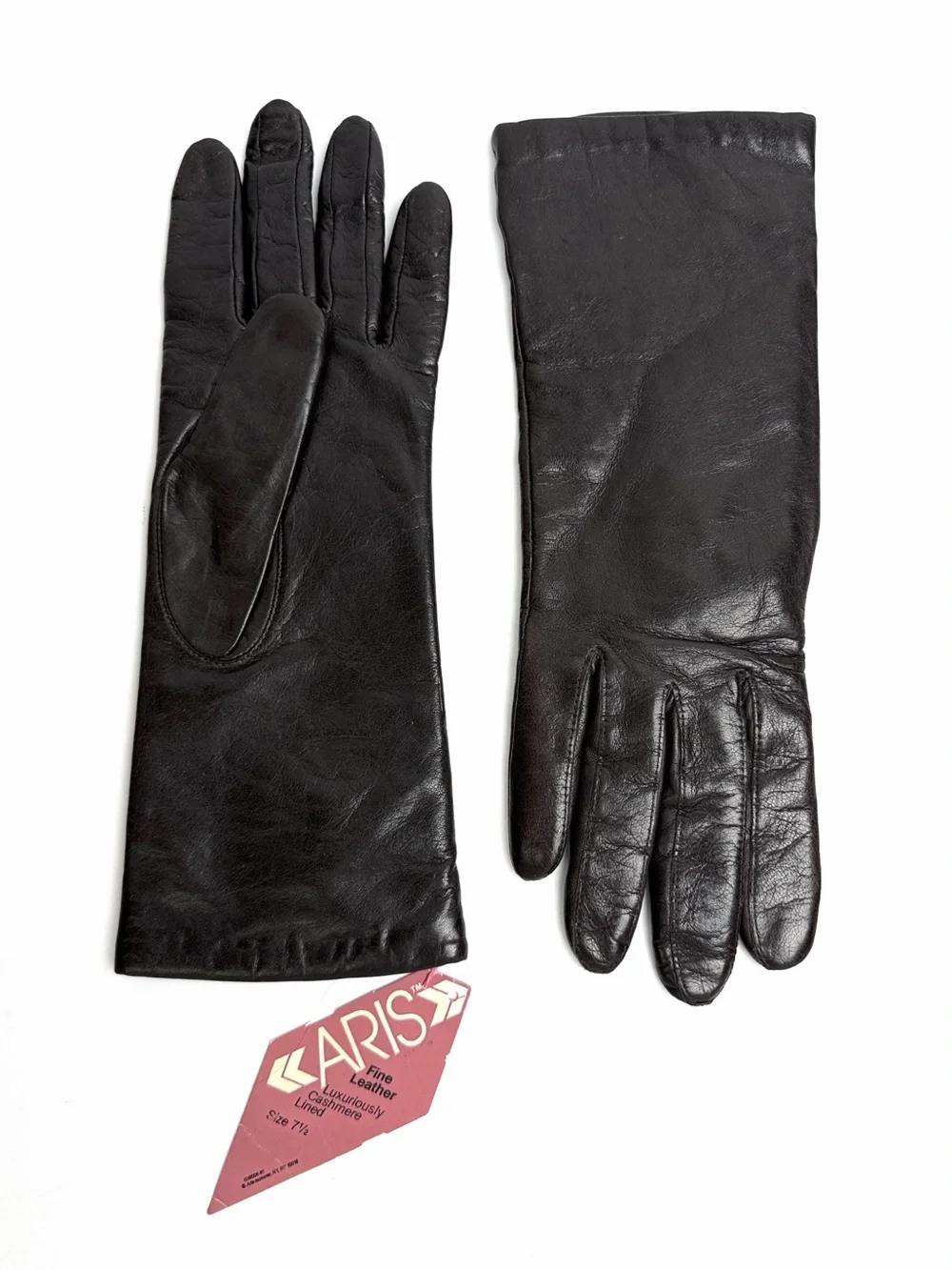NWT Aris Dark Brown Leather Gloves Cashmere Lined Women’s Size 7.5 Vintage